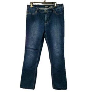 Buffalo Ladies Dark Wash Distressed Mid Rise Straight Leg Jeans Size 12